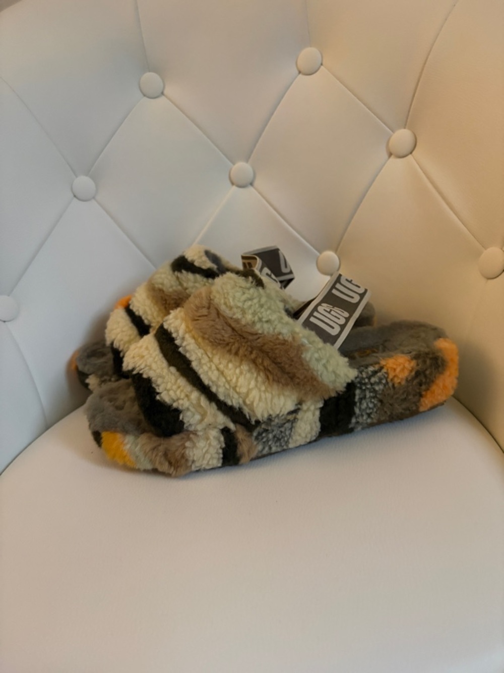 UGG Multi-Color Shearling Fluff Slide Slippers